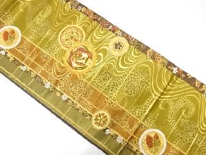 格子に流水・鳳凰模様織出し袋帯